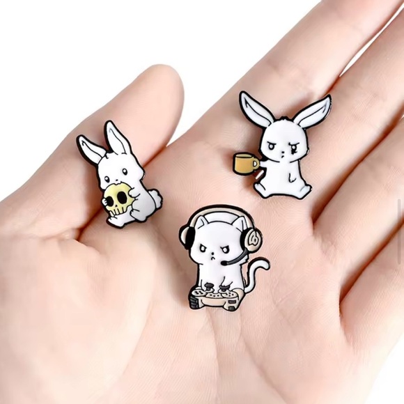 Cute & Funny White Rabbit Enamel Pin – Coffee Lover Brooch - Picture 8 of 9